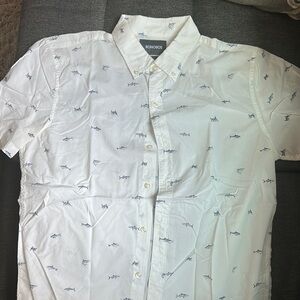 Bonobos White and Blue Casual Button Down Shirt- shark design- size medium
